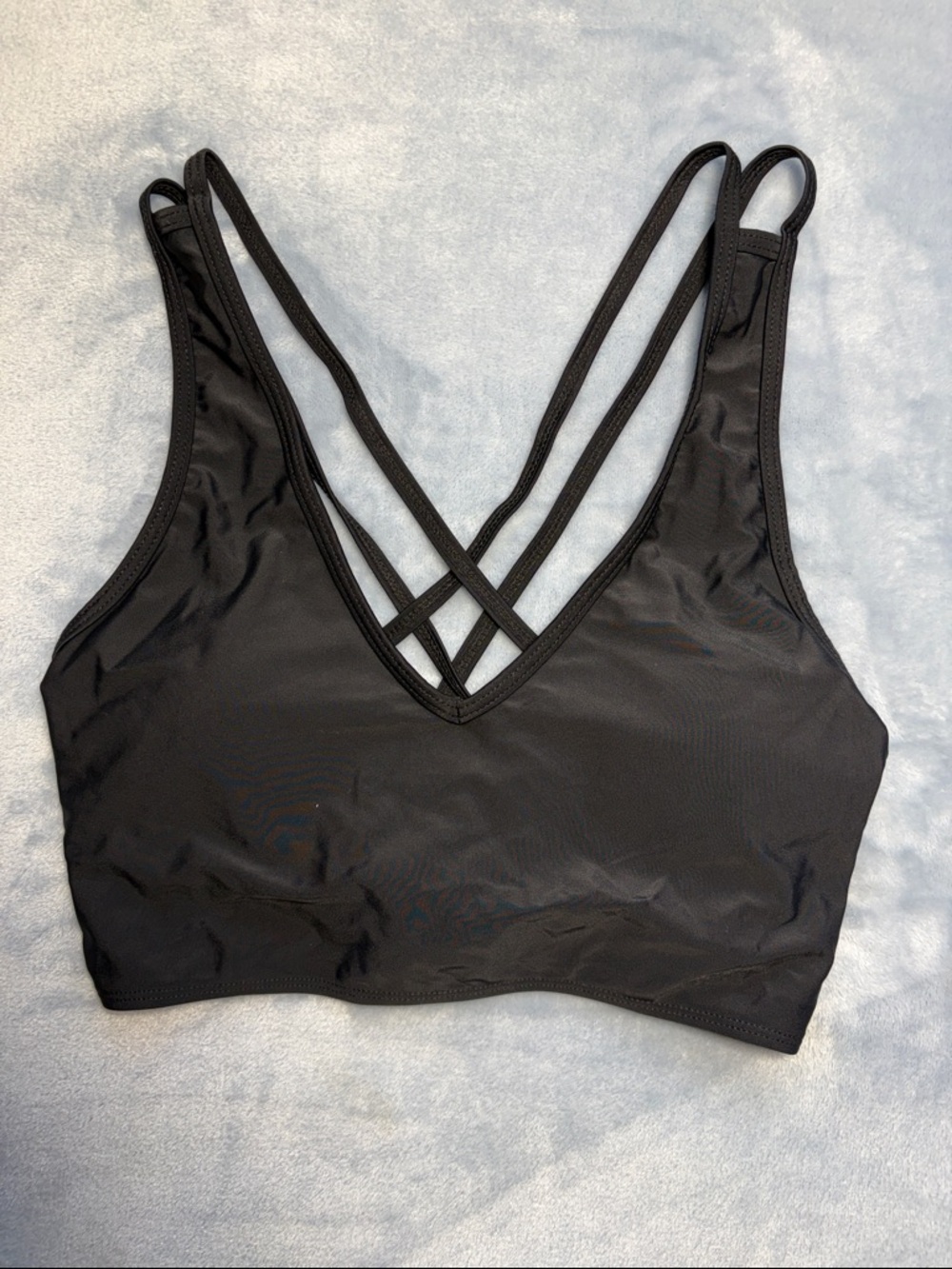 ROMWE Black Crisscross V-Neck Bikini Top